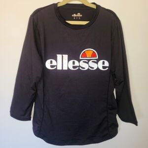 Ellese Logo Long Sleeve Navy Blue Tee Shirt Women Size 6